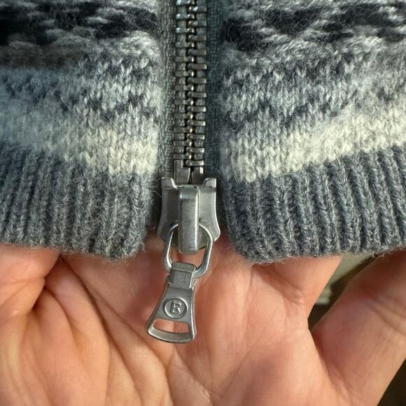 Bogner Fire + Ice Womens Full Zip Fair Isle Wool Cardigan Sweater Gray Sz Large - Picture 7 of 9